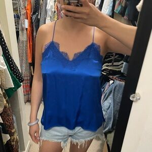 Bright Blue Lacy Silk Going Out Top